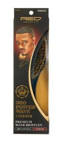 360 POWER WAVE X BOW WOW PREMIUM CURVED BOAR BRUSH - MEDIUM SOFT - Textured Tech