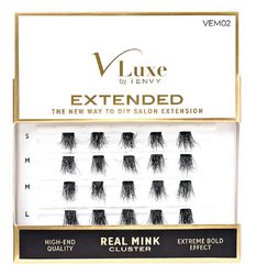 V LUXE 3D REAL MINK CLUSTER EXTENDED LASHES VEM02 - Textured Tech
