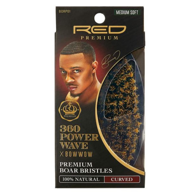 360 POWER WAVE X BOW WOW CURVED PALM BOAR BRUSH - MEDIUM SOFT - Textured Tech